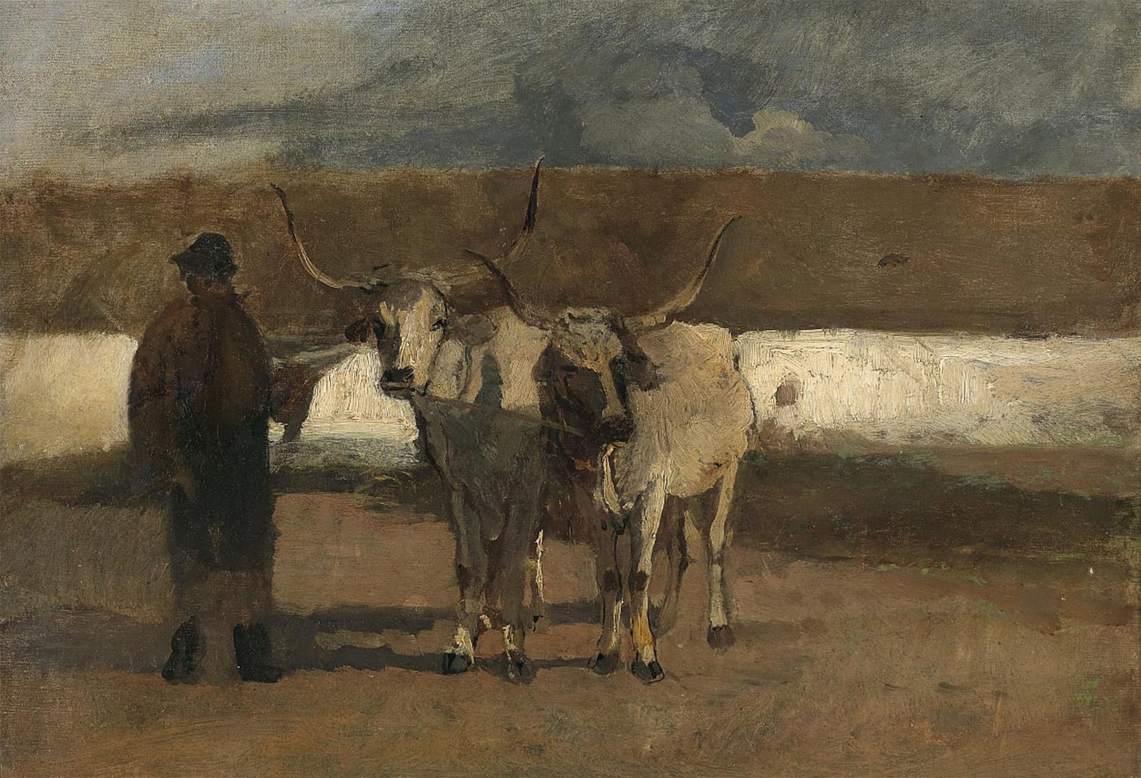 ARTXLXXBN Famous Painting Canvas Artwork Graffiti Print Farmer with Ox Team by Emil Jakob Schindler Portrait Canvas Image for Home Decor 60x90cm