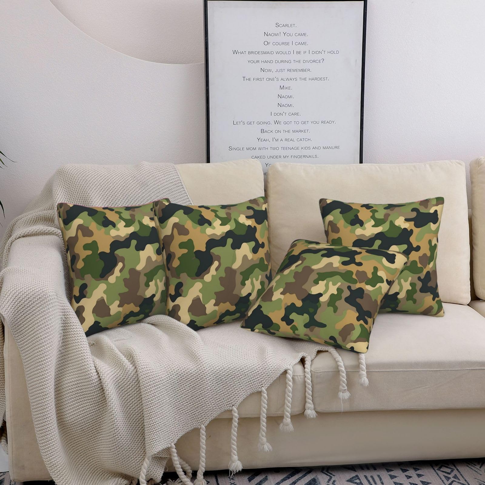 Housse de coussin lot de 4 carrées douces camouflage uni 50,8x50,8 cm