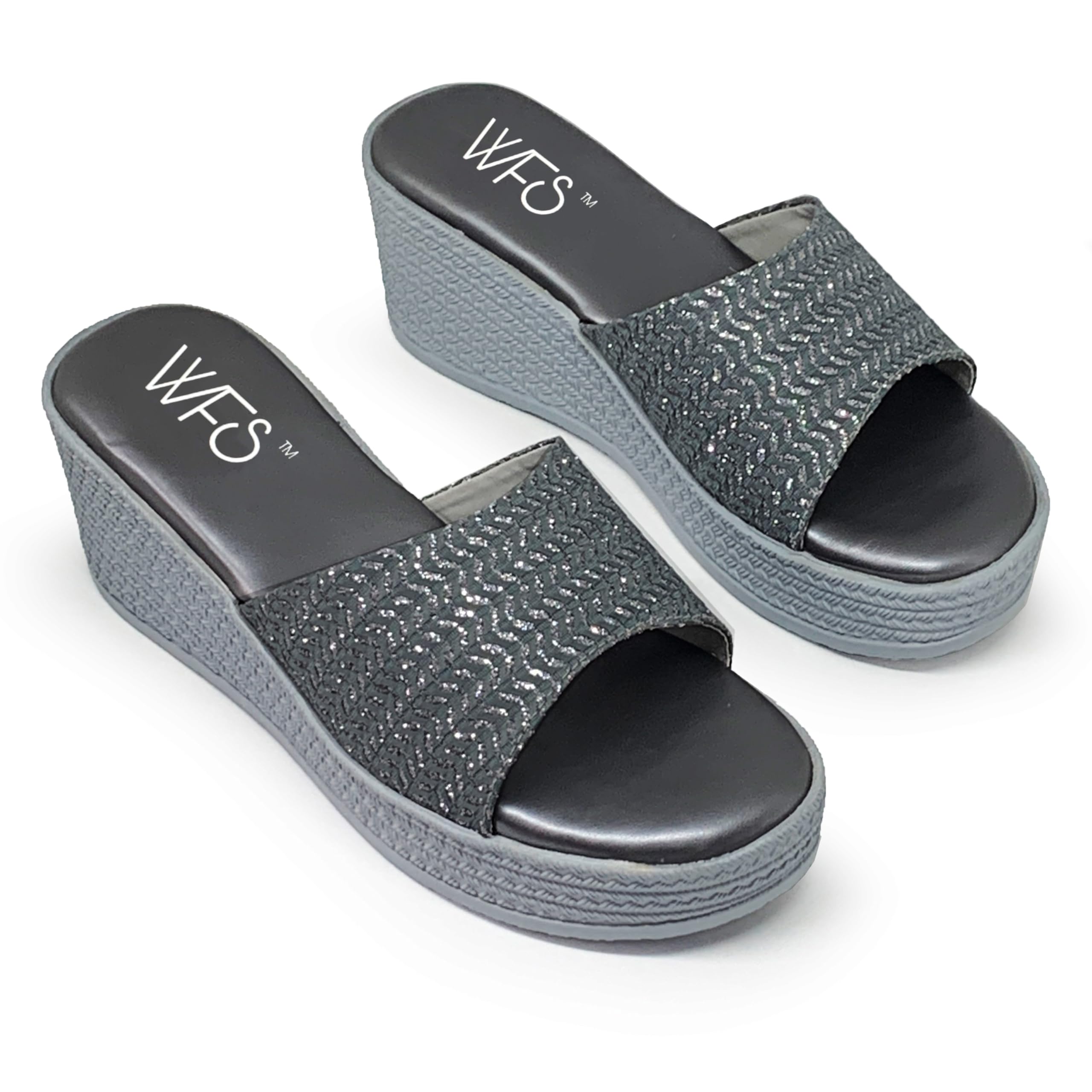 WFS Women Black Wedges Sandal 2.5 Inch Heel (Grey, 5) (B0CQGCXRZG) Amazon Price History, Amazon Price Tracker