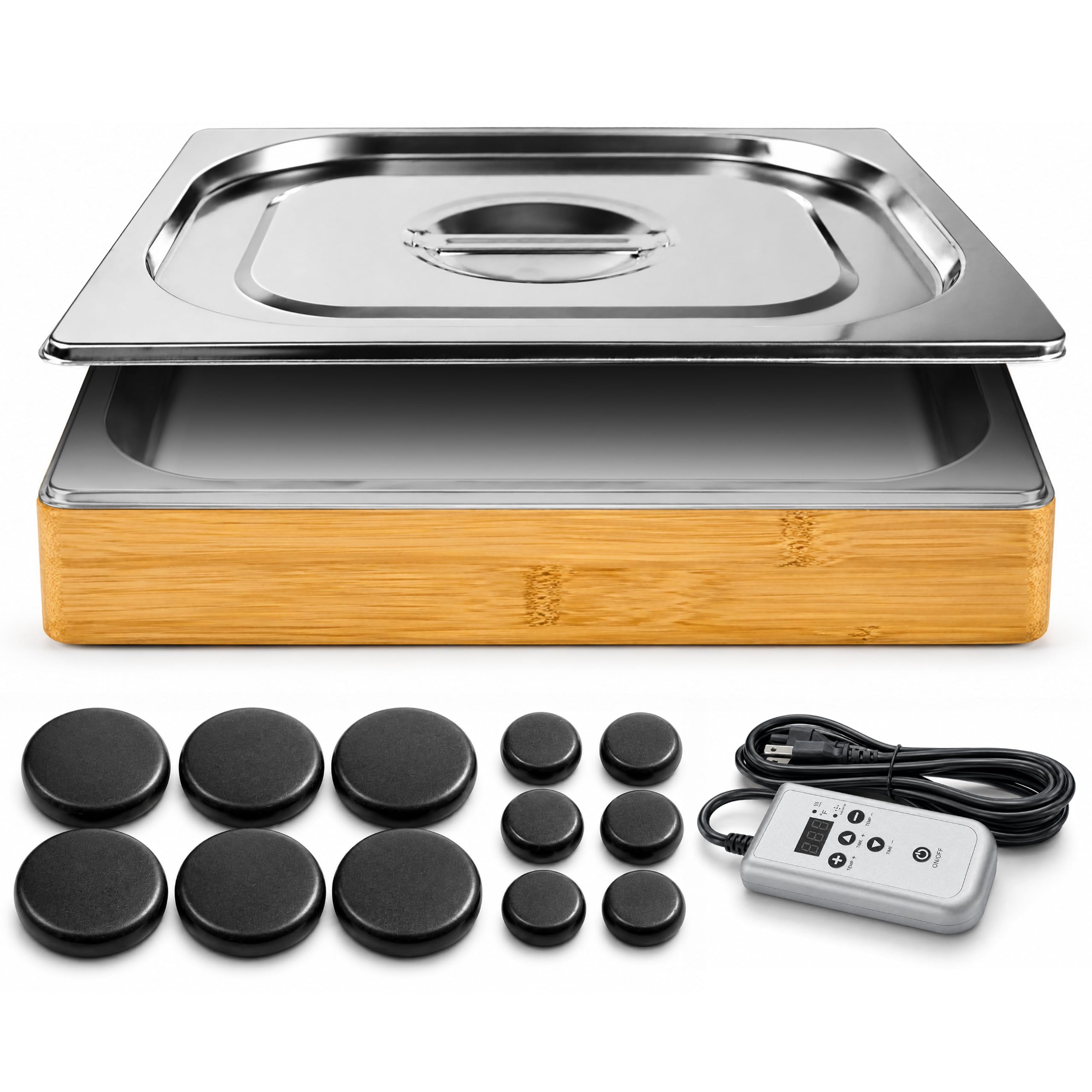 SereneLife Kit Massage Pierres Chaudes, Boîtier Aluminium, Réglable 20-70°C