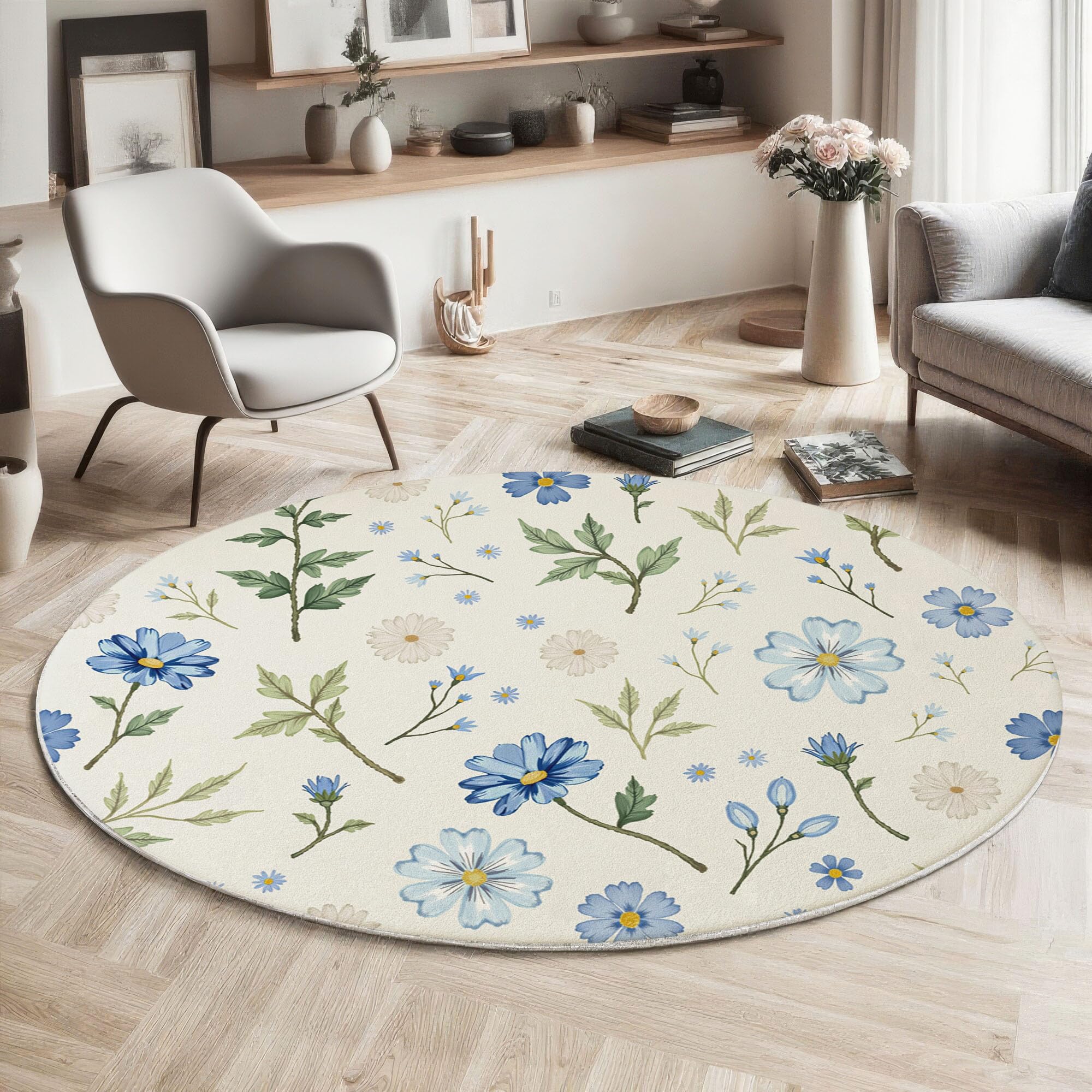 Tapis rond pour salon et nurserie lavable en machine