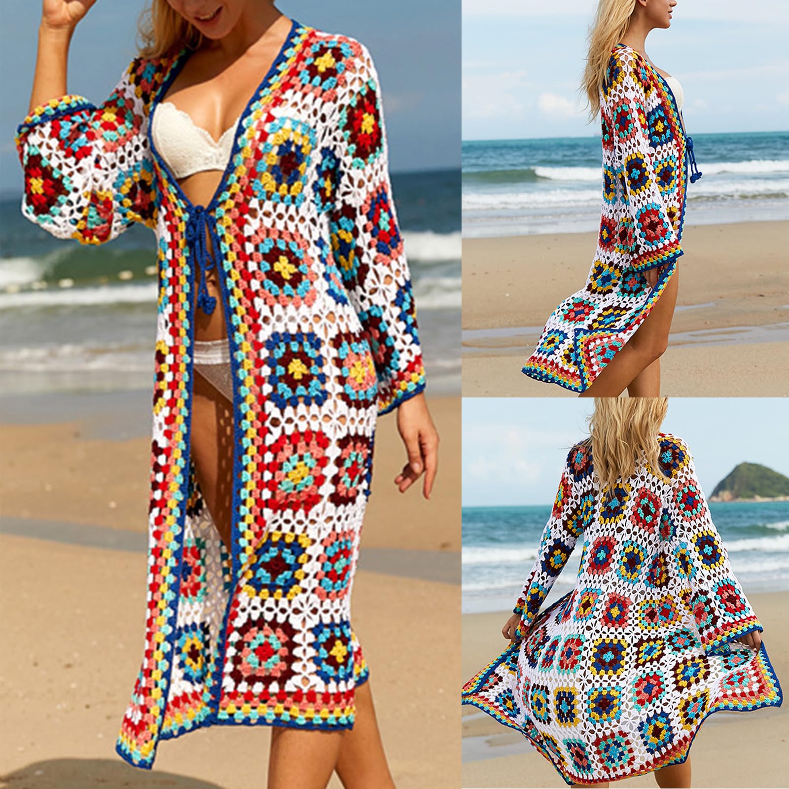 Kimono da spiaggia da donna, aperto sul davanti, cardigan lungo aperto sul davanti, costume da bagno