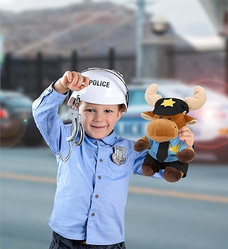 Miniatura 5 de DolliBu Peluche de oficial de policía de alce – Disfraz de policía alce súper suave con lindo uniforme de policía y traje de gorra, regalo de felpa