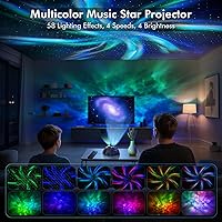 Vista 2 de Rossetta Proyector de galaxia de doble lente, proyector de estrellas para dormitorio con altavoz Bluetooth y ruido blanco, control remoto, Negro