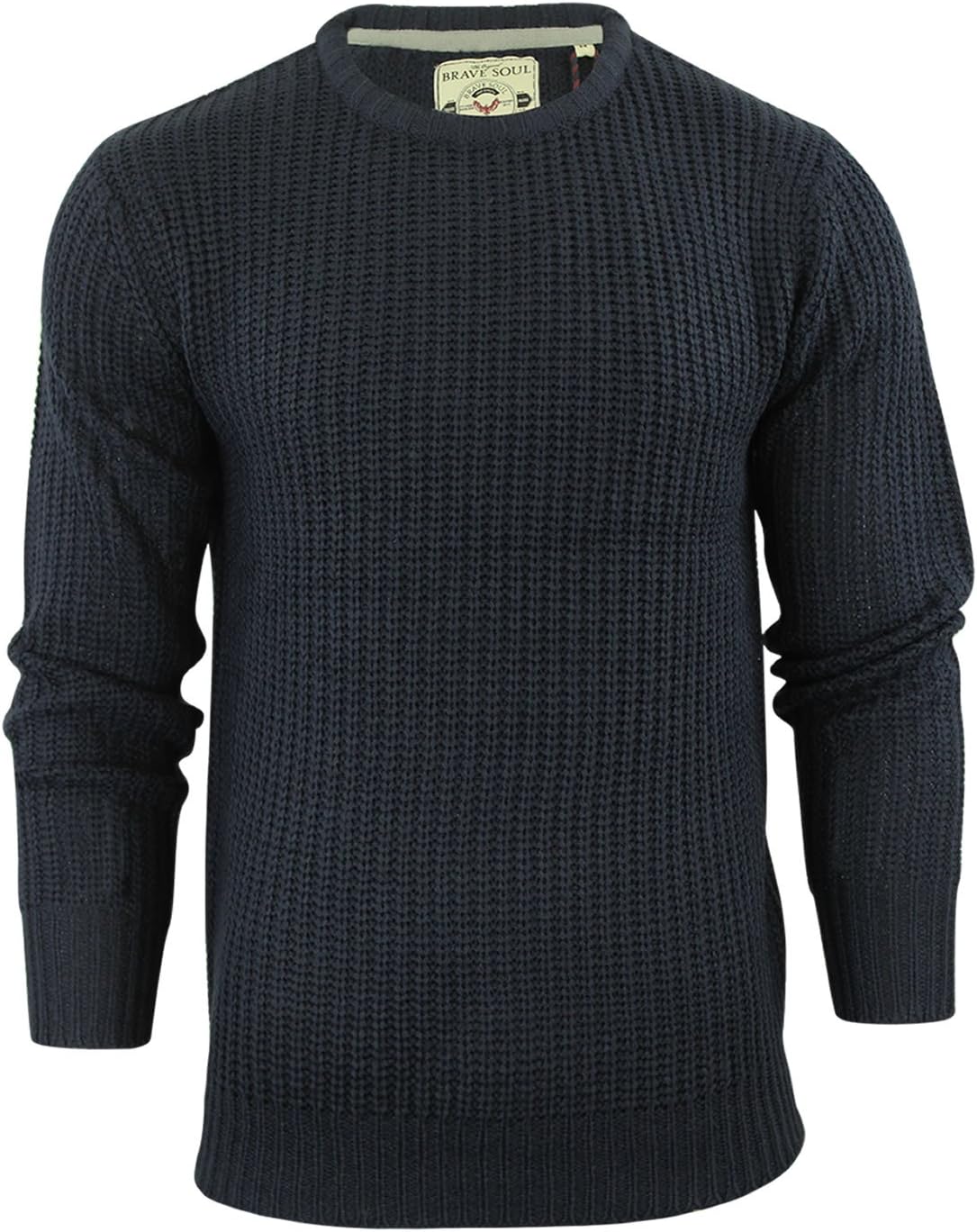 BRAVE SOUL Mens Jumper Binary Fisherman Knitted Crew Neck Sweater