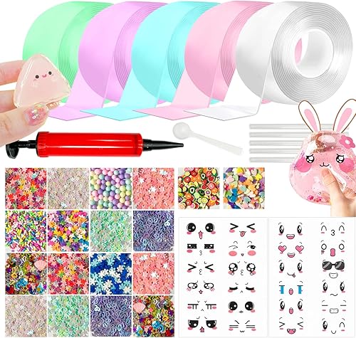 Kit de burbujas de nano cinta, cinta elástica de doble cara de color para manualidades, bola blanda, recuerdos de fiesta y juguetes antiestrés para