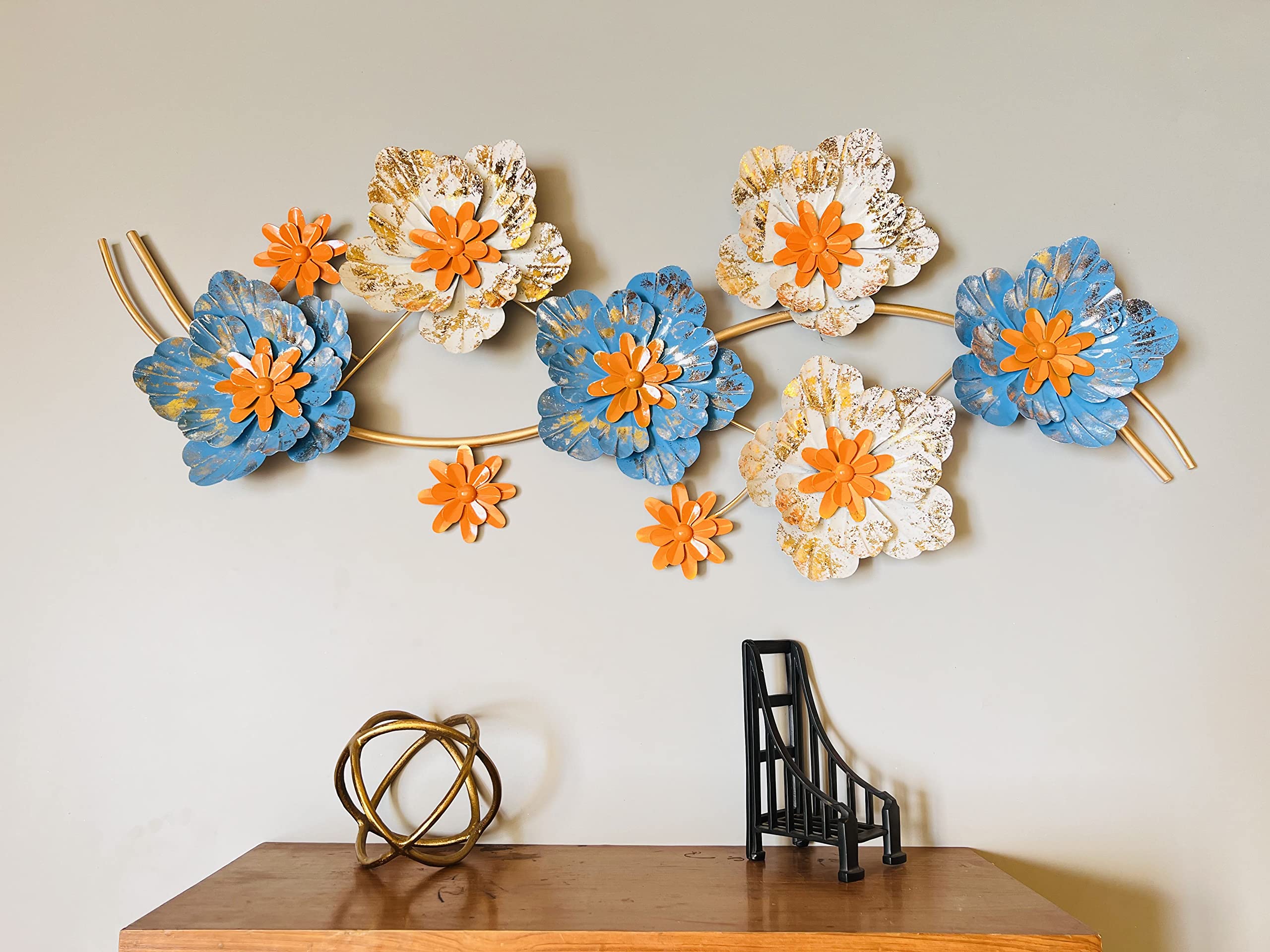 RIZIK STORE™ Metal Abstract Figures handcrafted Wall Sculpture wall art multicolor for Home Decoration, Living room, drwaing room & Bedroom (pack of 1) (Sky Blue)