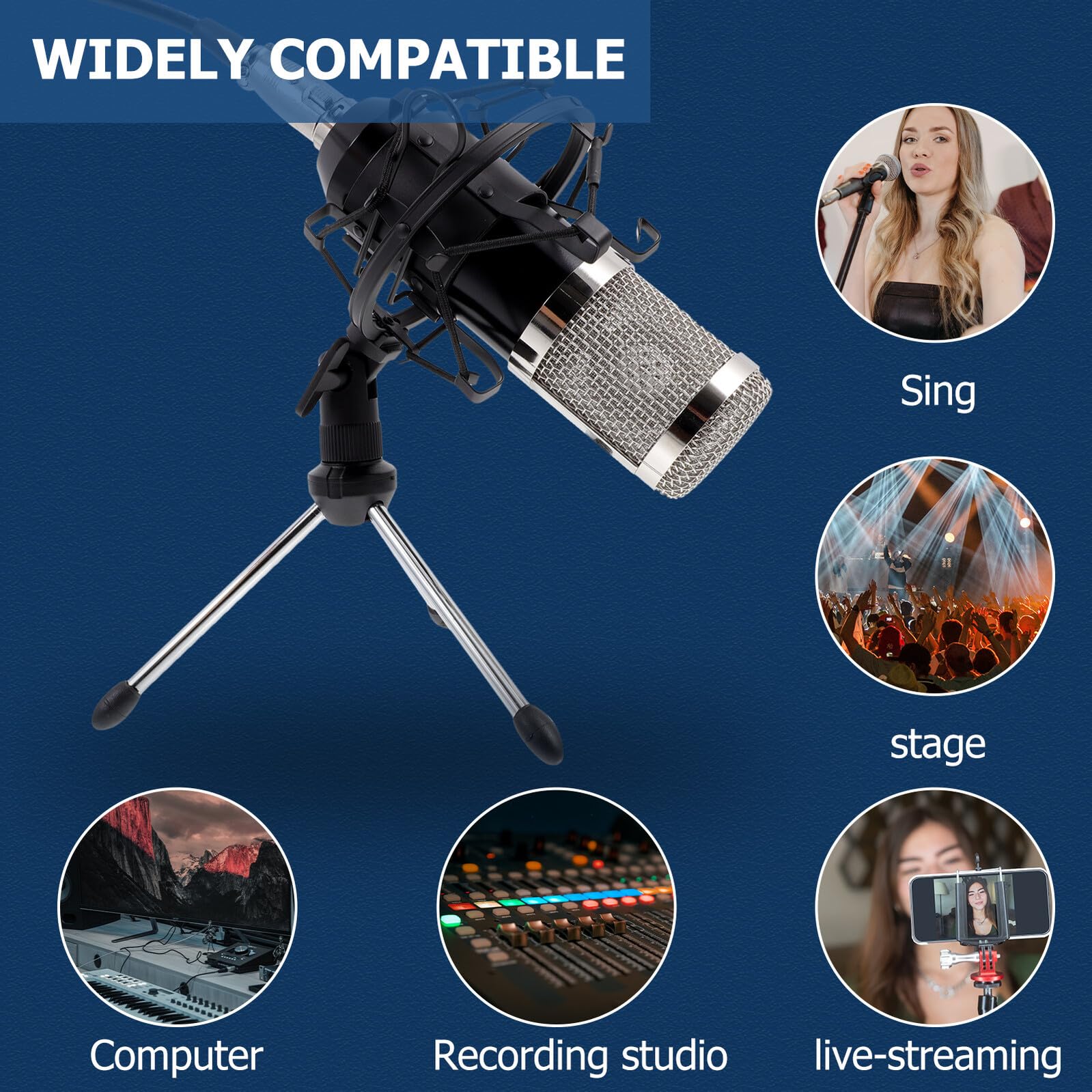 Microfono Condensatore con Cavo per Casa Kit Completo per Ktv e Registrazione Suono Pieno e Nitido Leggero e Facile da Usare