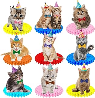 11Pcs Baby Cat Honeycomb Centerpieces Pet Cat Themed Birthday Party Decorations Cat Party Centerpieces for Tables Kitten Birthday Party Decorations for Kids Baby Shower Birthday Party Supplies