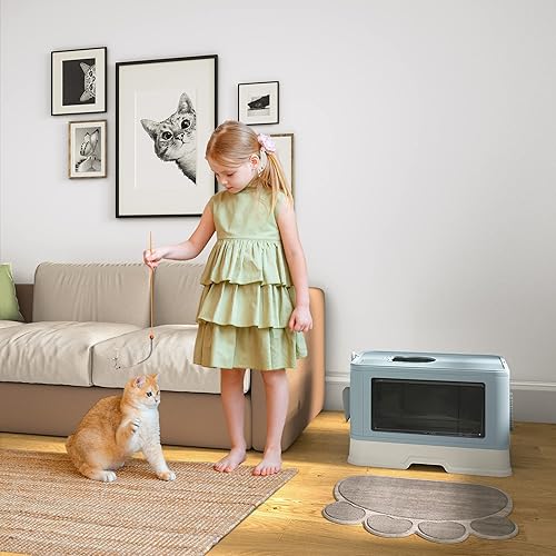 Miniatura 9 de YITAHOME Caja de arena grande cerrada para gatos con tapa y tapa, inodoro con capucha, inodoro, antisalpicaduras, con cajón, cuchara de arena