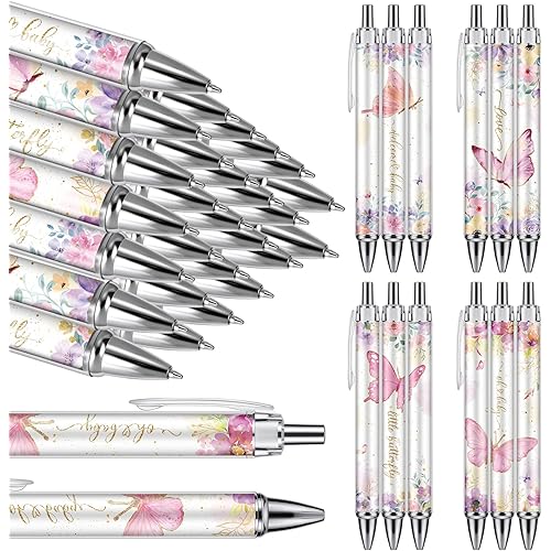 Chuangdi 24 Pcs Baby Shower Ballpoint Pens Favors Bulk Retractable Ballpoint Pen Black Ink with Baby Shower Gifts for Guests School Supply(Butterfly)