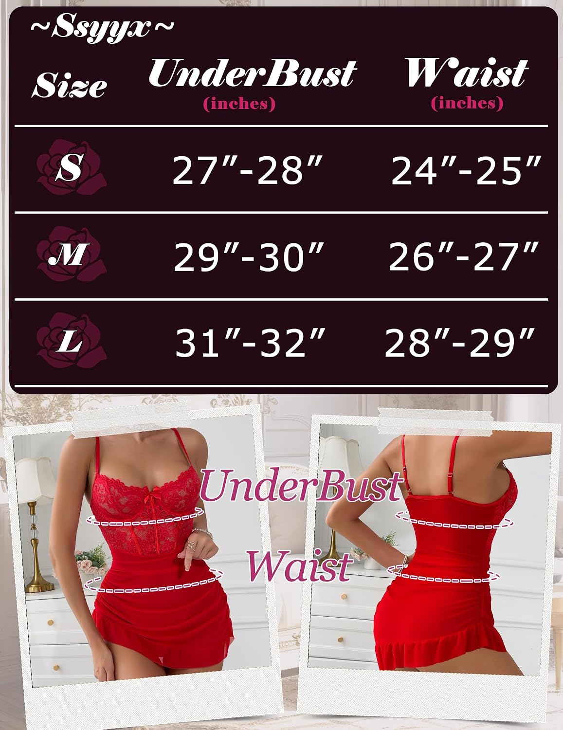 Sexy Lingerie for Women Lace Corset Lingerie Dress Sheer Mesh Chemise Ruffle