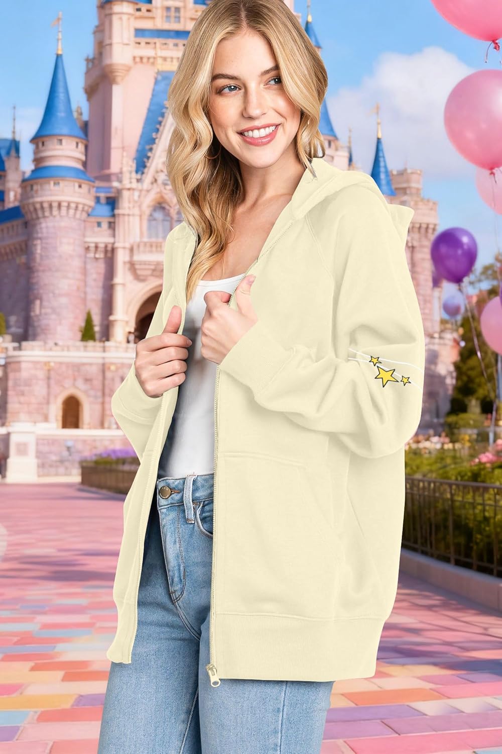 FASHGL Womens Magic Zip Up Hoodies Princess Sweatshirt Oversized Family Vacation Zip-Up Hoodie Cute Long Sleeve Pullover - Image 2