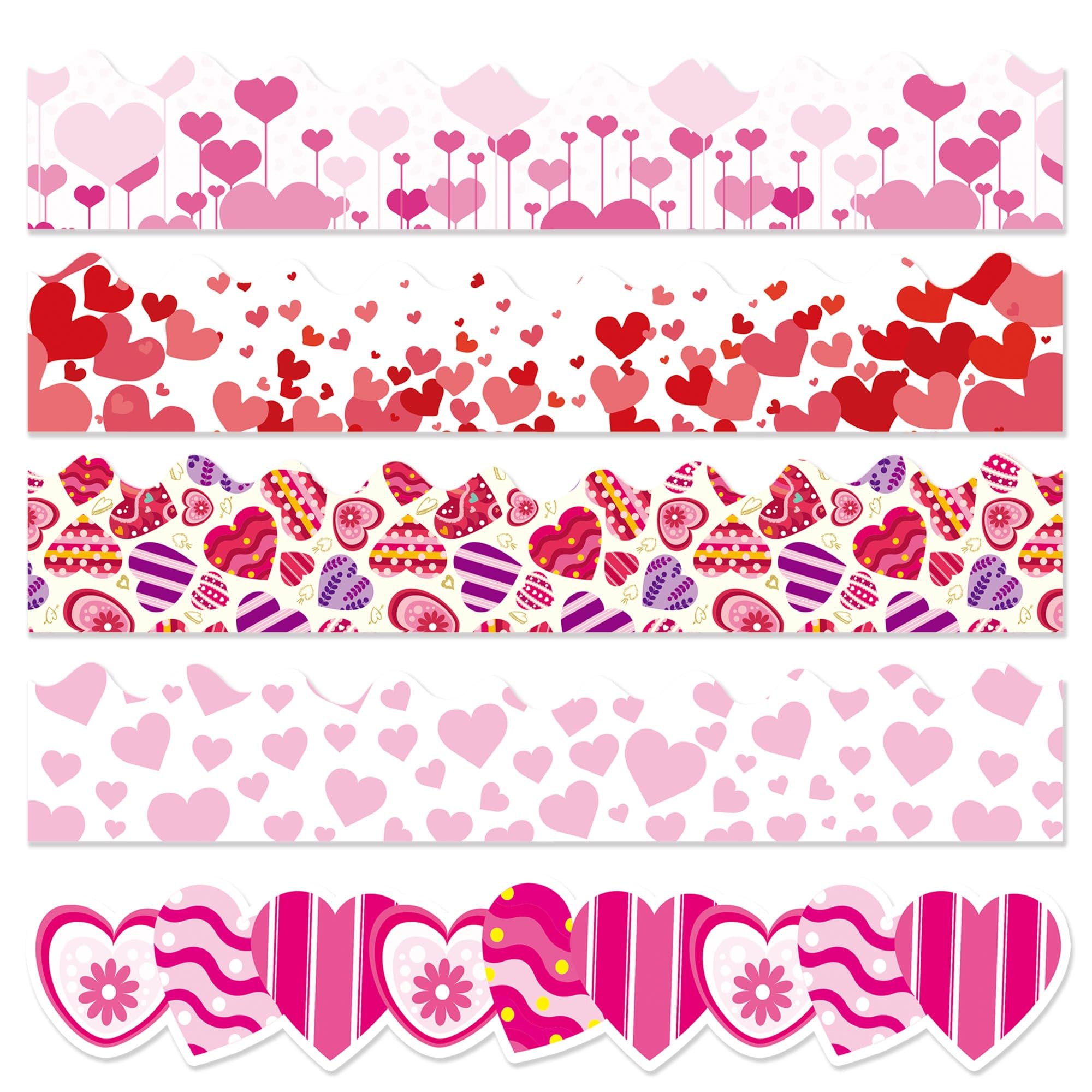 5 Style Mother’s Day Bulletin Board Borders 69Ft Borders Red Pink Sweet Heart Trim Border Die-Cut Heart Shape Decoration for School Classroom Office Party