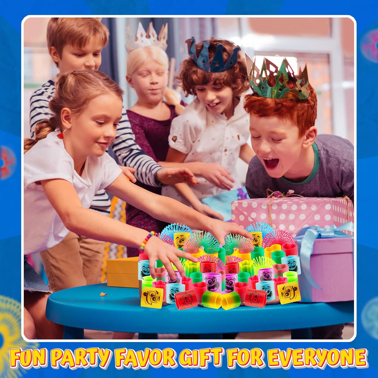 Bedwina Mega Pack of 50 Coil Springs for Kids - Assorted Silly Faces and Colors, Mini Plastic Spring Toy for Party Favors, Carnival Prizes, Gift Goodie Bag Filler, Stocking Stuffers