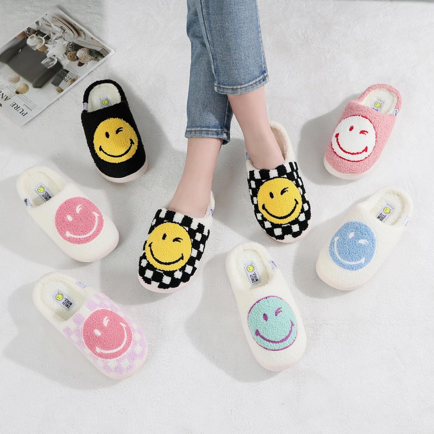 SMILEYWORLD® Kids Slippers丨Boys Girls Smiley Face House Slippers丨Winter Warm Soft Plush Indoor Outdoor Memory Foam Fuzzy Flat Slides丨Comfy Slip-on Shoes - Image 3