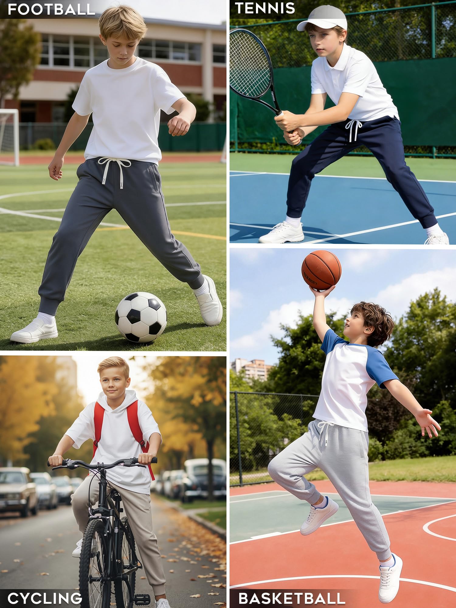 Holure Confezione da 1/3 pantaloni da jogging in cotone per ragazzi con tasche con cerniera in vita regolabile morbidi pantaloni della tuta larghi per scuola sportiva