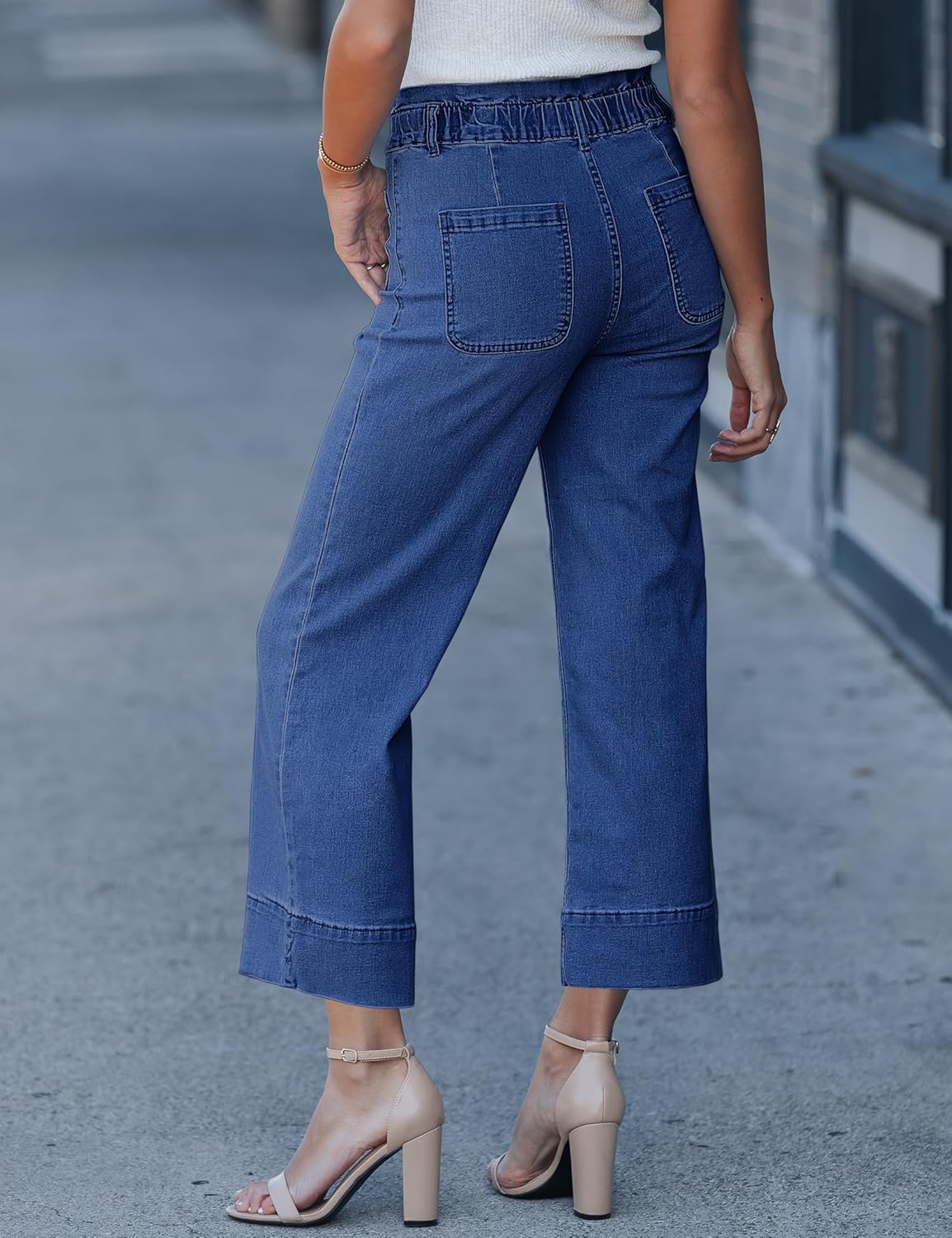 luvamia Wide Leg Jeans for Women Cropped High Waisted Patch Pocket Paper Bag Waist Stretchy Denim Pants Trouser Jeans - Image 3