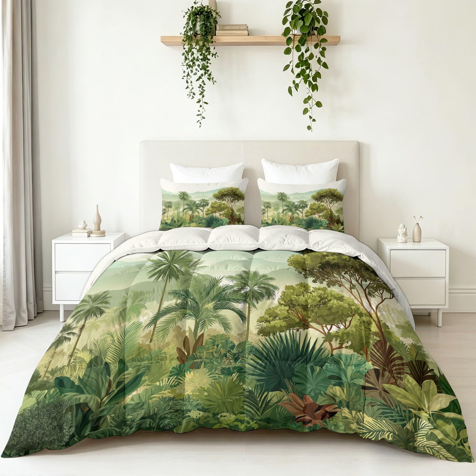 Generico Trapunta Piumino 4 Stagioni 135x200cm Paesaggio Di Piante Tropicali Trapunta in Cotone, Piumone per Letto Matrimoniale, Traspirante e Super Morbido Lavabile, con 2 federa