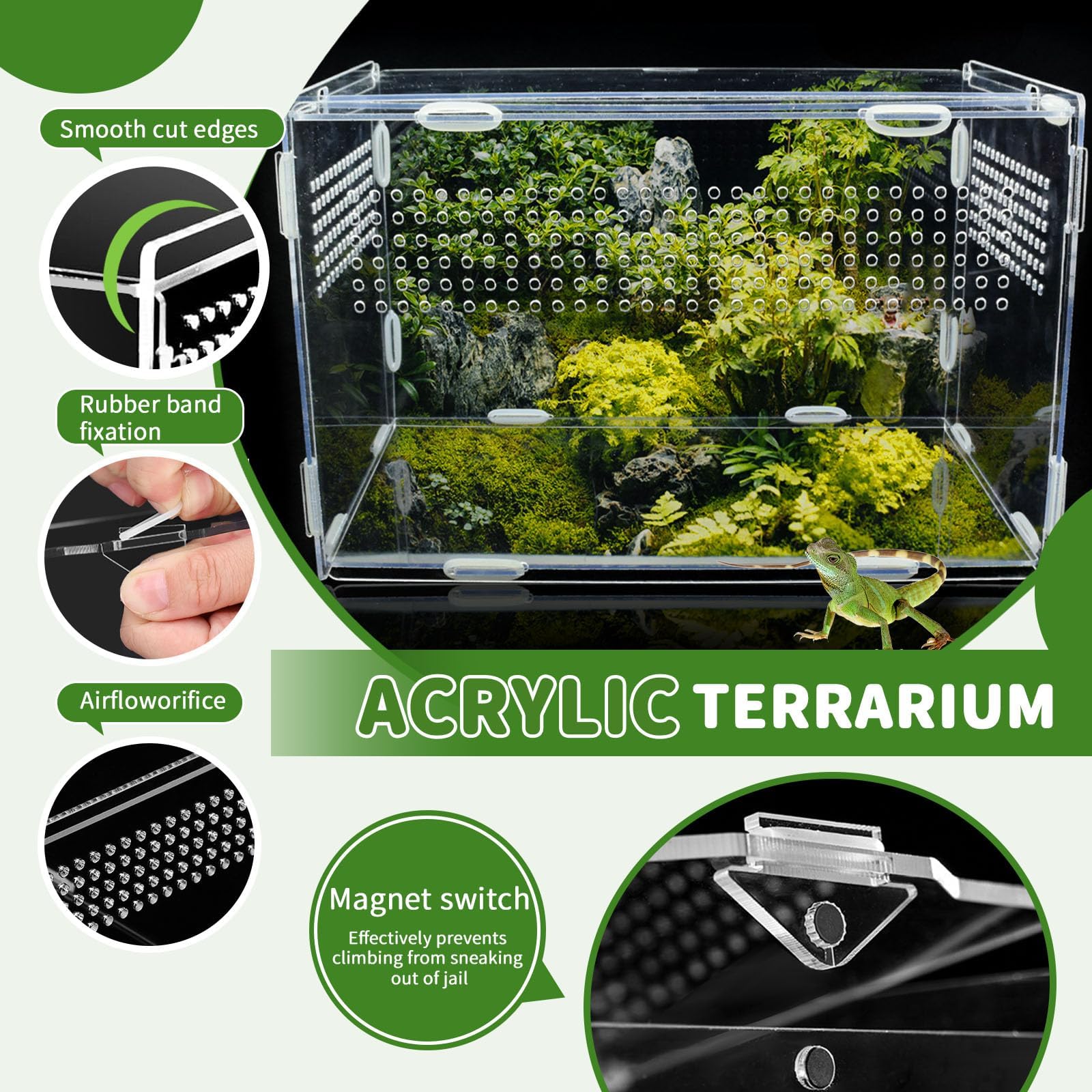 360°Terrarium à Escargots en Acrylique, 20x12x12cm Terrarium Acrylique, Transparent Vivarium, Cage D'élevage de Reptiles Respirante, Cage D'élevage en Plastique pour Lézard, Mille Pattes