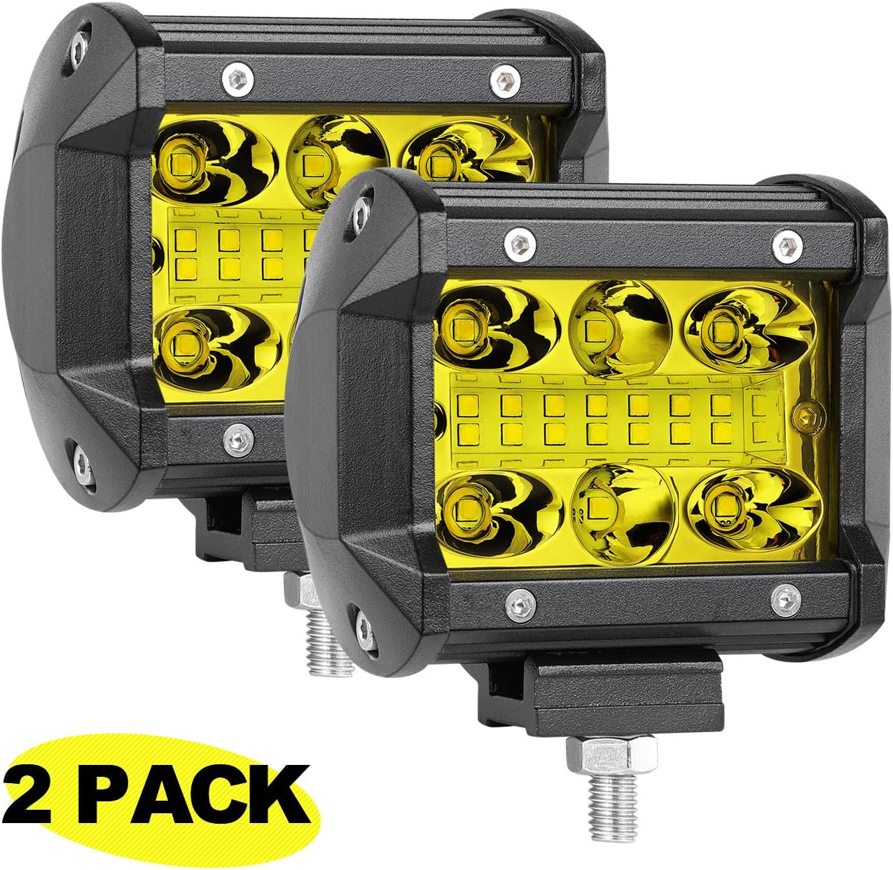 AKD Part Amber 4 inch LED Pods 120W OSRAM Offroad Driving Lights LED Light Bar Yellow LED Flood Spot Combo Lights Fog Lights Square LED Cubes Truck ATV UTV SUV Motorcycle Boat