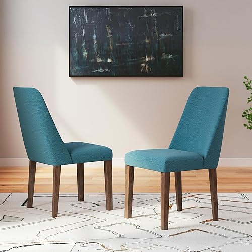Miniatura 2 de Signature Design by Ashley Lyncott Silla auxiliar tapizada contemporánea para comedor con cojín de espuma, 2 unidades, azul y marrón