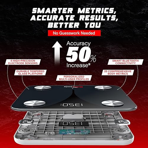 Miniatura 6 de Bisonbody Báscula corporal digital inteligente detecta 20 métricas de composición corporal, incluyendo peso, IMC, grasa corporal y mucho más, se