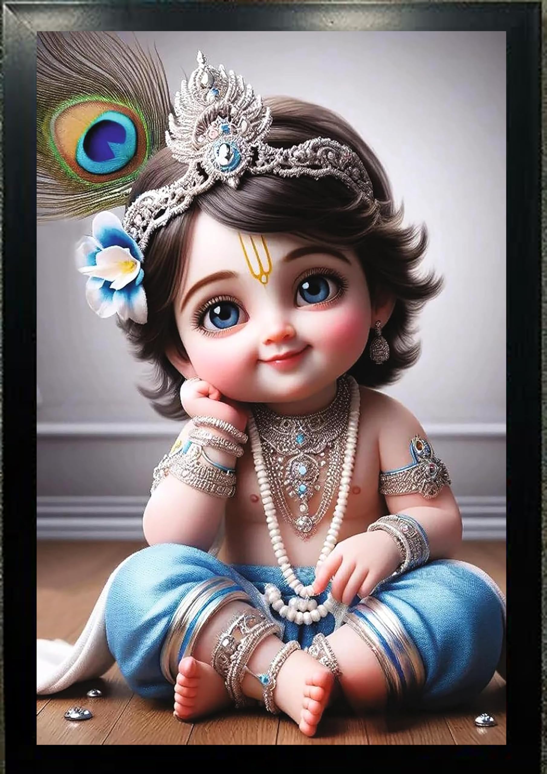 Simtim Krishna Photo Frame | Shri Bal Gopal Painting for Pregnant Women | Kanha Ji Poster | Laddu Lord Makhan Chor | Living Room Bedroom Decoration Gift. (12x8 Inches, Bal Gopal 22)