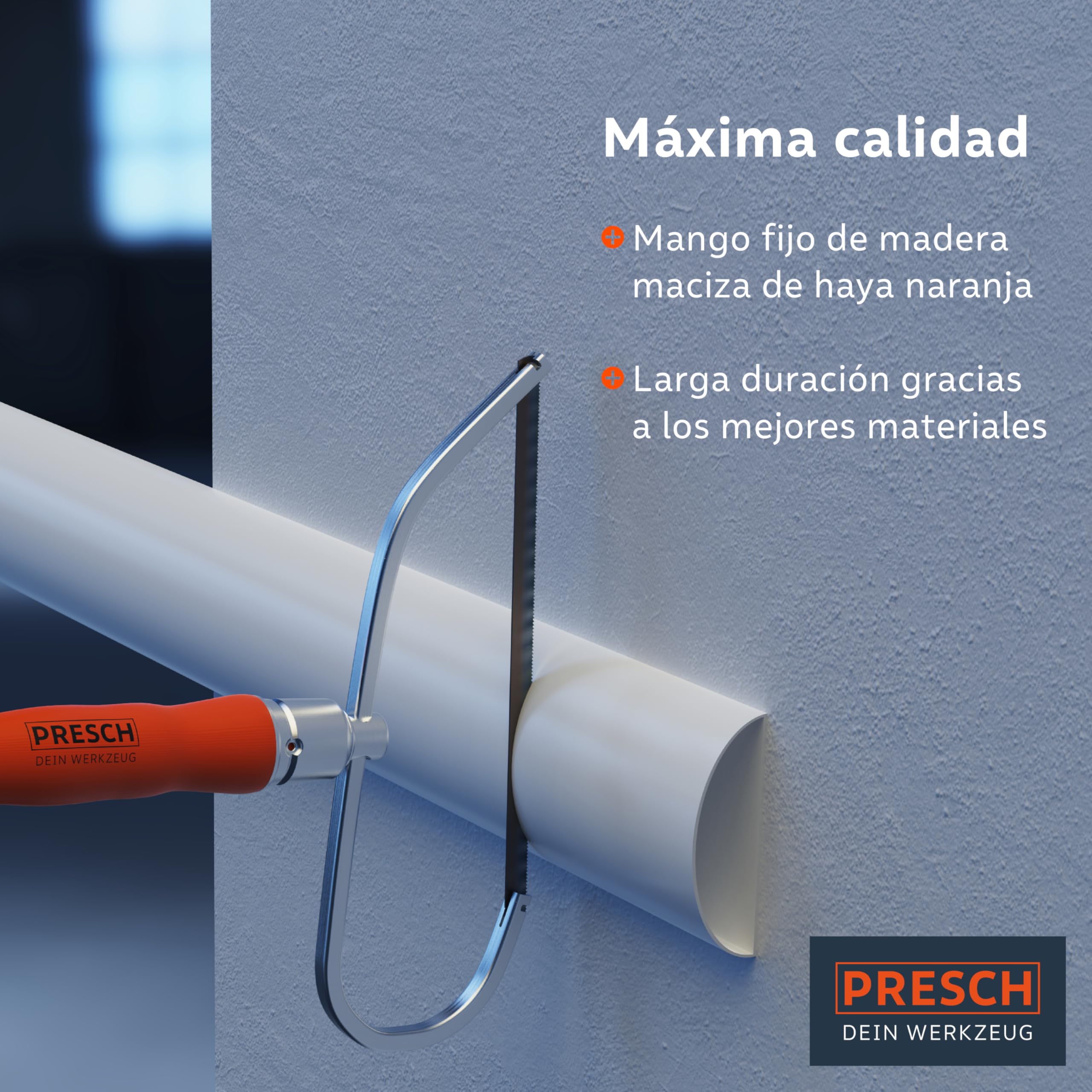 Presch Sierra de arco plegable PUK 150mm incl. hoja de sierra universal - Sierra plegable PUK con mango ajustable - Sierra pequeña para metal no ferroso, plástico, aluminio, todas las maderas