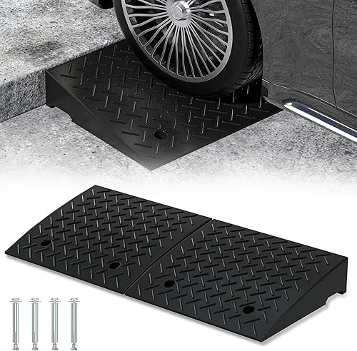 RELIANCER 2 PCS Rubber Curb Ramps,5T Load Capacity Threshold Ramps for Loading Dock,Driveway Curb Ramp,Curbside Sidewalk Vehicle Ramp for Cars SUV