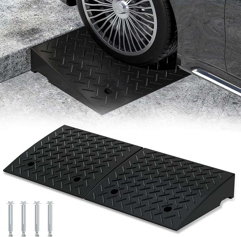 2 PCS Rubber Curb Ramps,4.2" Rise Height,5T Capacity Threshold Ramps for Loading Dock,Driveway Curb Ramp,Curbside Vehicle Ramp for Cars SUV Trucks Motorcycles Forklift Wheelchairs Lawn Mower