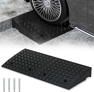 RELIANCER 2 PCS Rubber Curb Ramps,4.2" Rise Height,5T Capacity Threshold Ramps for Loading Dock,Driveway Curb Ramp,Curbside Vehicle Ramp for Cars SUV Trucks Motorcycles Forklift Wheelchairs Lawn Mower