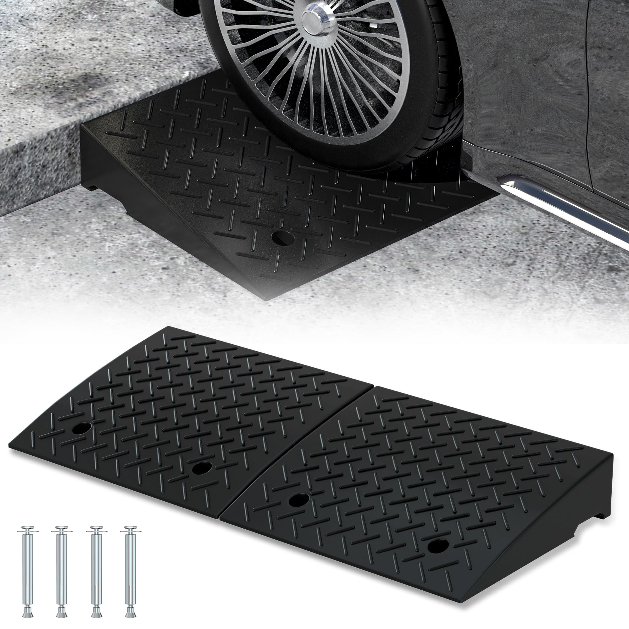 RELIANCER 2 PCS Rubber Curb Ramps,5T Load Capacity Threshold Ramps for Loading Dock,Driveway Curb Ramp,Curbside Sidewalk Vehicle Ramp for Cars SUV Trucks Motorcycles Forklifts Wheelchairs Lawn Mowers