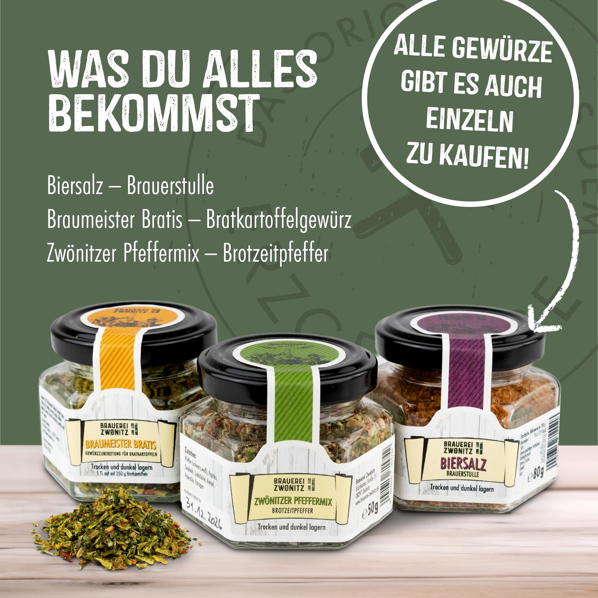 Brauerei Zwönitz Gewürzset mit Bratkartoffelgewürz, Biersalz und Pfeffer - Gewürzbox mit drei Gewürzmischungen - Gewürze Set Geschenk in der Gewürzbierdose