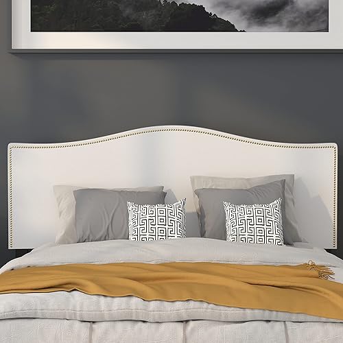 Miniatura 6 de Flash Furniture Bedford - Cabecero de cama doble tapizado con ribete de uñas en tela beige Blanco,Negro -,Marrón