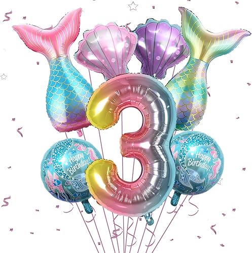 Decoraciones de cumpleaños de 3 sirena, decoración de fiesta de sirena, kit de globos de sirena, globo de mar, globo de sirena, globos de cola de