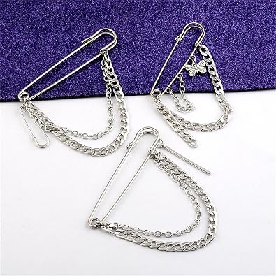 coadipress Hanging Long Chain Brooch Pin for Men Women Fashion Retro Silver Butterfly Bar Pins Safety Pin Punk Cool Chains Sweater Shawl Collar Coat Brooches Pin for Girls