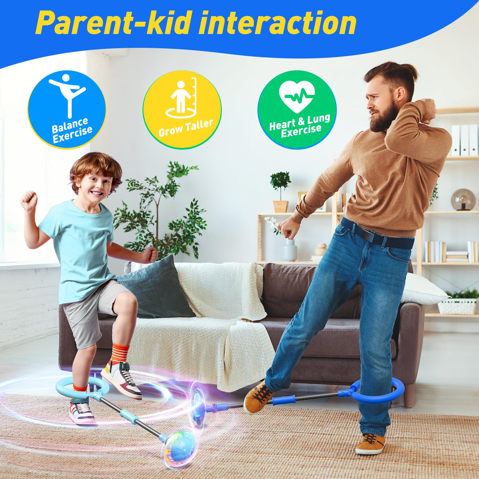 Hot Bee Cheville Skip Ball Anneau de Saut d'obstacle Clignotant pour Enfants avec Compteur, minuterie, Compteur de Calories, Jouet Cadeau pour Filles de 6, 7, 8, 9, 10, 11 Ans Rechargeable Bleu Ciel