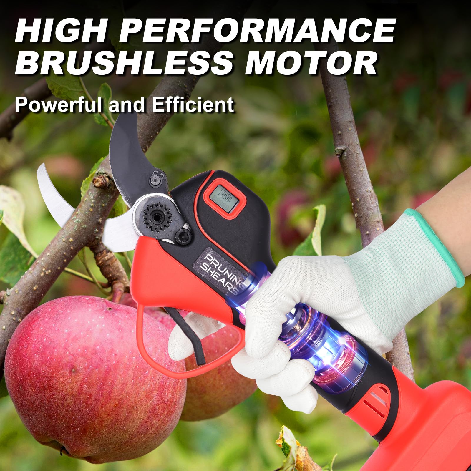Tijeras de Podar Eléctricas 50mm con Batería: Tijeras de Podar Telescópicas con 2M Pértiga de Extensión, Podadora Telescópica con 2x2000mAh Batería con Pantalla LCD para Jardineria, Huerto, Olivos