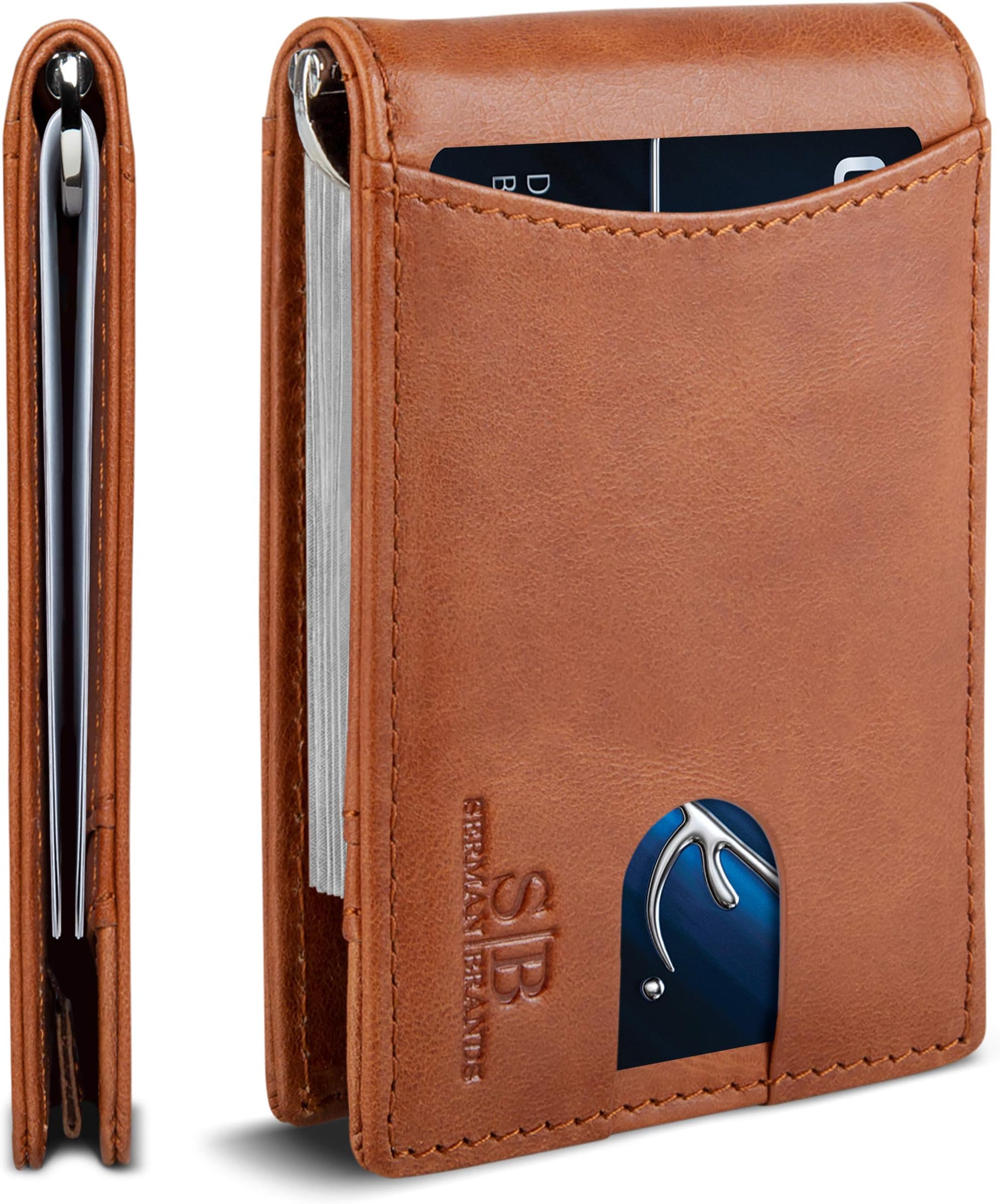 RFID Blocking Slim Bifold Genuine Leather Minimalist Front Pocket Wallets for Men with Money Clip Thin Gift