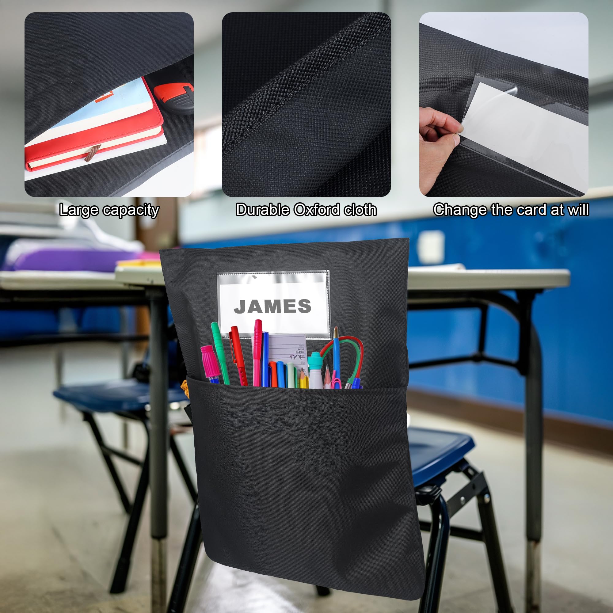 CRUKASE Lot De 24 Poches De Chaise Pour Salle De Classe - 45,7 X 50,8 Cm Avec Étiquette Nom