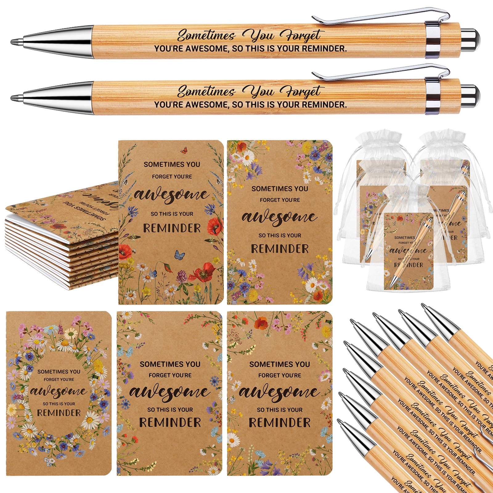 30 Pcs 10 Sets Employee Appreciation Gifts Inspirational Flower Notepads with Ballpoint Pen Pocket Journal Memo Pad Motivational Notebook Affirmation Gift for Social Worker Teacher Staff Team Office