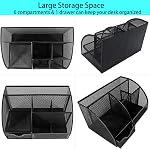 Desk Organizers, Metal Mesh Stationery Desktop Organizer, Pen Holder Desk Organizer and Storage Office Supplies Desk Accessories Essentials Caddy with Drawer for Home, Office, School (Black)