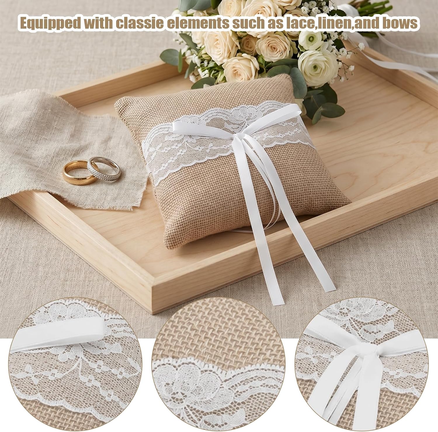 2-Piece Ring Bearer Pillows, Wedding Ring Pillow Set for Wedding Ceremony,Ring Pillow for Ring Bearer, 15x15 cm Size, Ring Holding Pillow Collection
