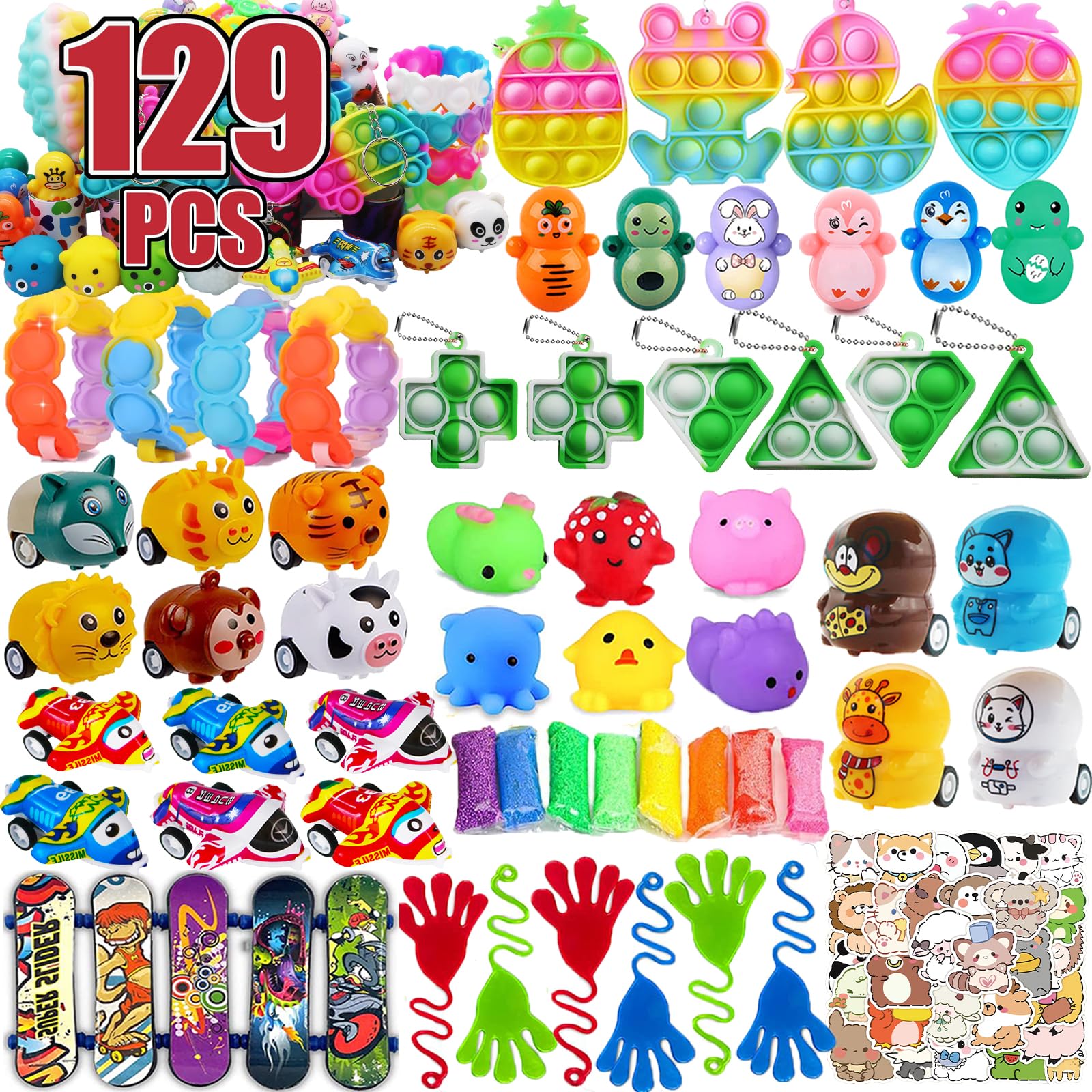 Photo 1 of 129 PCS Party Favors for Kids, Pop Fidget Treasure Box Toys, Classroom Prizes, Pinata Filler Goodie Bag Stuffers, Treasure Chest, Carnival Prize Box Toys for Boys Girls