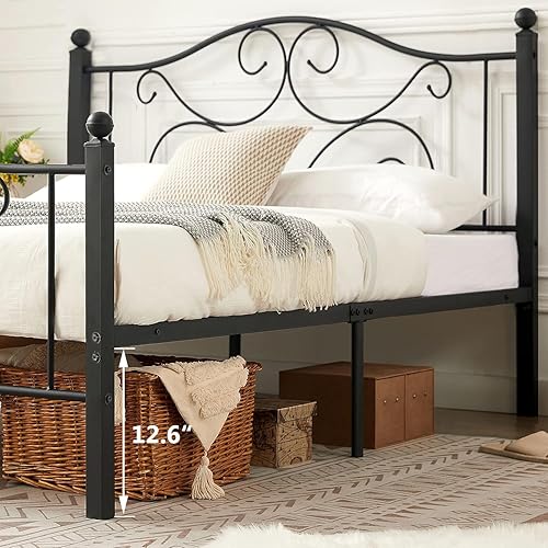 Miniatura 5 de VECELO Base de cama de tamaño matrimonial con cabecero y estribo, soporte de listones de metal resistente, base de colchón de plataforma, no