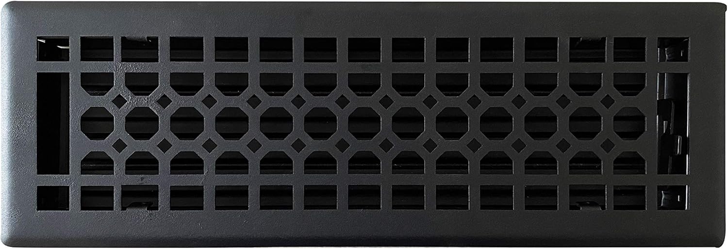 Empire Register Co, Vent Cover - 4x14 inch, Honeycomb Design, Textured Black Finish, Heavy Duty Floor Vent Covers, Metal Damper Attached Vent Covers for Home Floor only