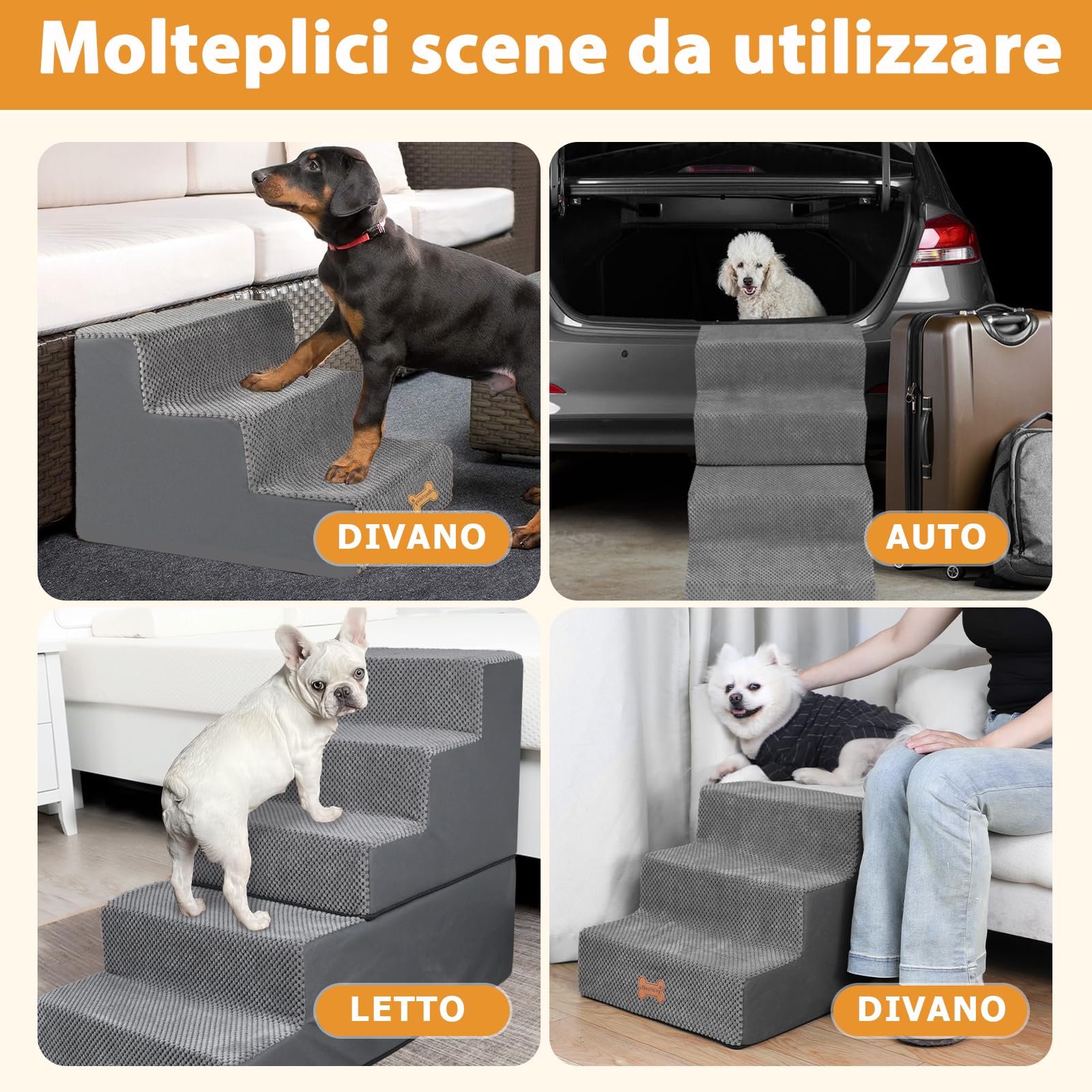 Nepfaivy Scaletta per Cani - Scala per Cani e Gatti per Salire sul Letto, Gradini con Copertura Rimovibile e Lavabile, Marrone, 45x40x34cm