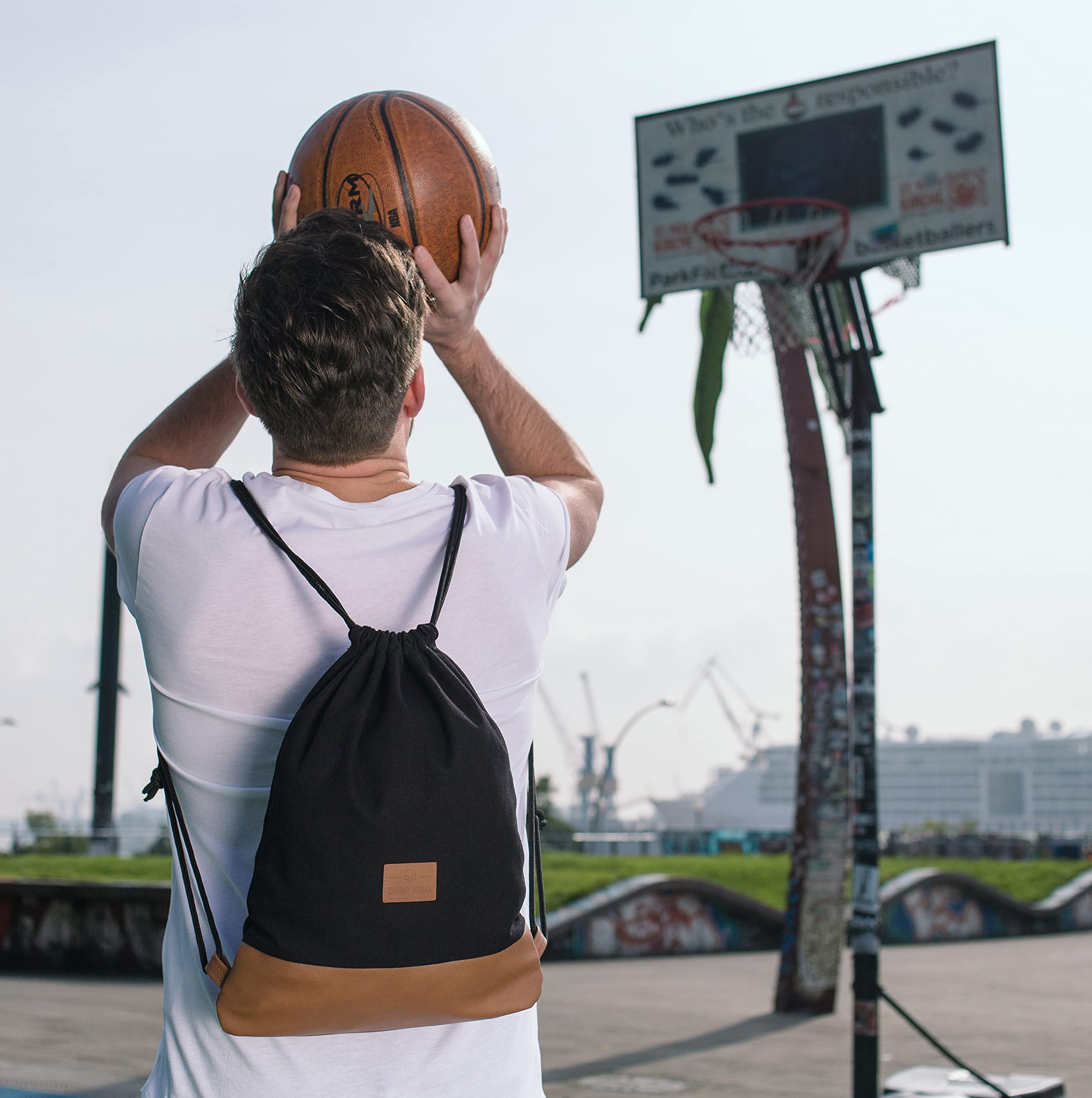 Johnny Urban Turnbeutel Damen & Herren Schwarz - Luke - Beutel Rucksack mit Kordelzug - Baumwoll Canvas - Kleine Innentasche für Wertsachen
