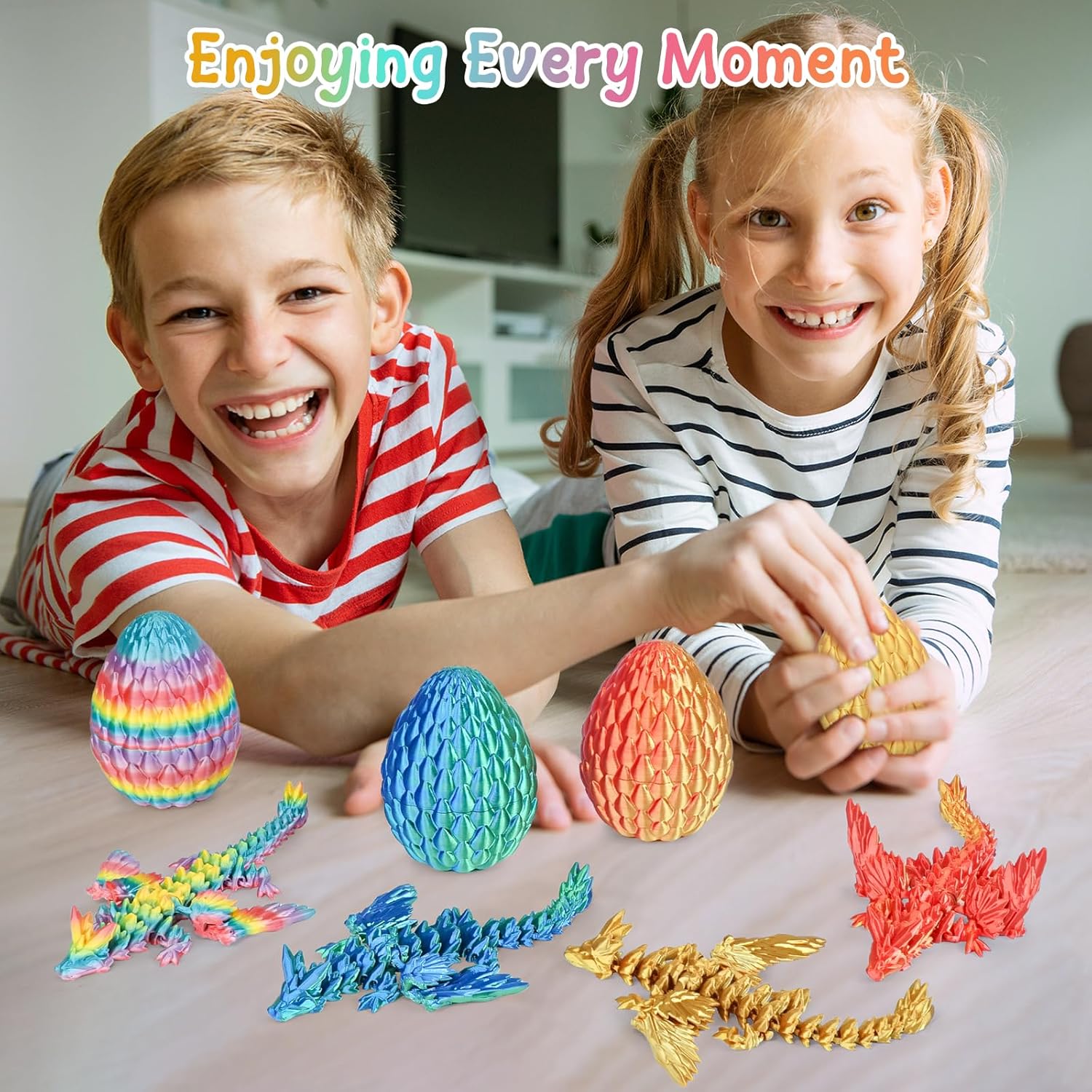 Balkwan Dragon Eggs Gift Set with Surprise Mini Winged Dragon Inside 3D Printed Articulated Crystal Toy Easter Eggs Fun Toy Christmas Basket Stuffers Gift for Kids Boys and Girls(4PCS Mystic Ember)